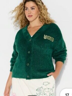 Katie K Wicked Emerald Green V‑Neck Button Cardigan